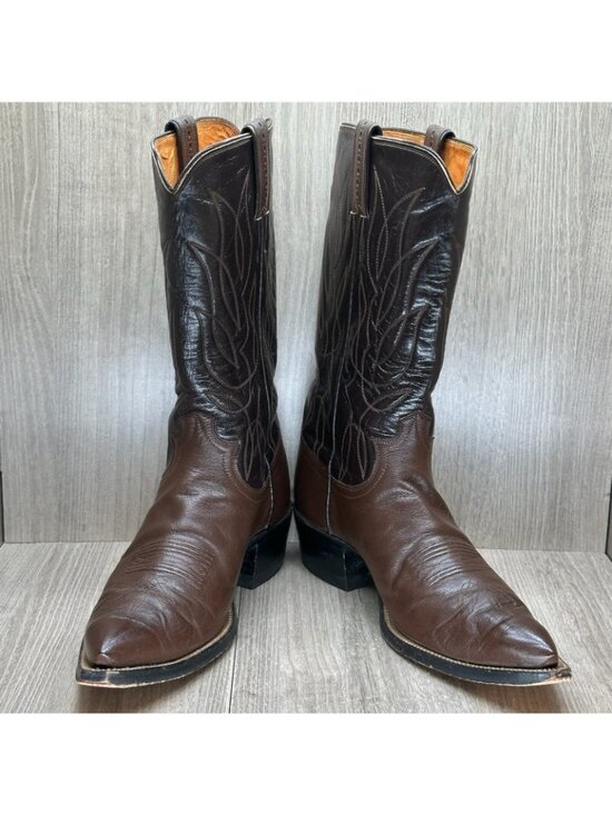 Justin Boots Mens Size 11 Two Tone Pointed Stitch Welt Western Leather Brown main image 6